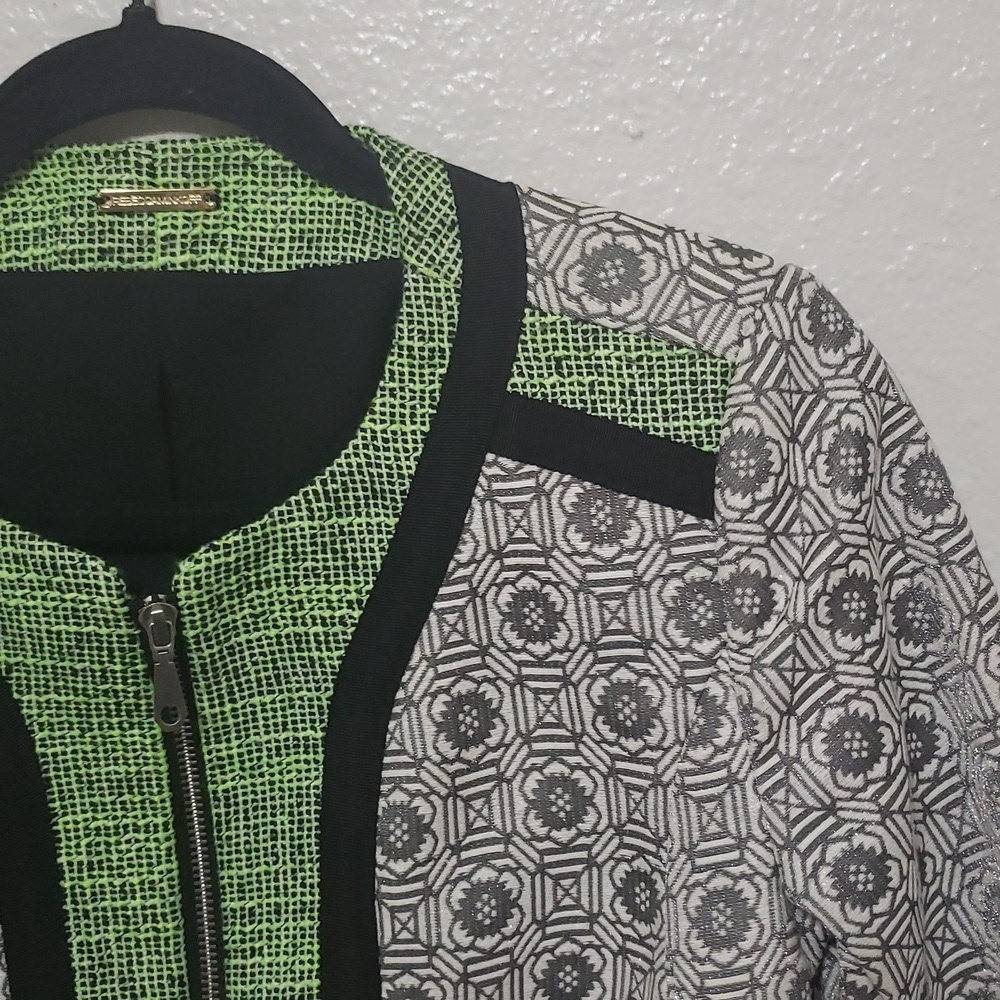 Rebecca Minkoff  Payton Travel Tweed Collarless Jacket, Neon Green/Black, Size 2 - Picture 6 of 16